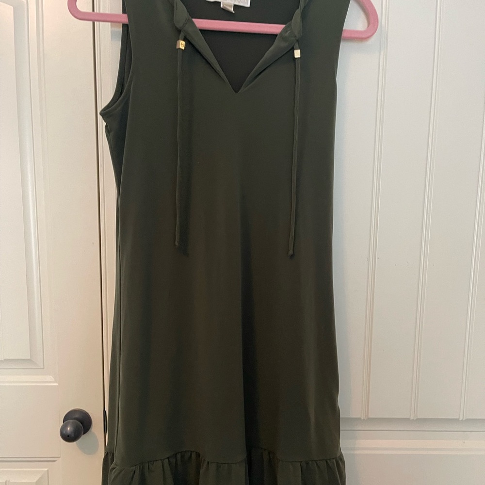 Michael Kors flirty military green ruffled dress. Size XS